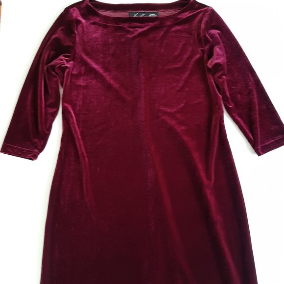 Kathie Lee Collection Burgundy Round Neck Stretch Velvet Long Sleeve Dress - Picture 4 of 5